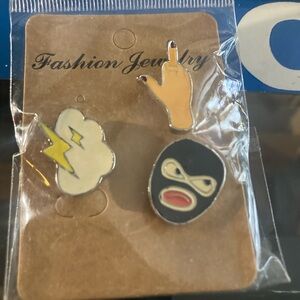 @Christidr ONLY Enamel Pin Set — Cloud Lightning, Hand Gesture & Mask